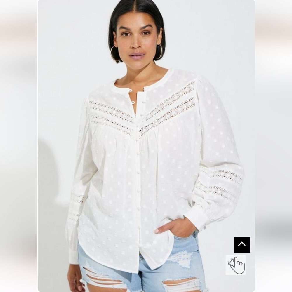 Torrid Cotton Clip Dot Lace Trim Long Sleeve Top